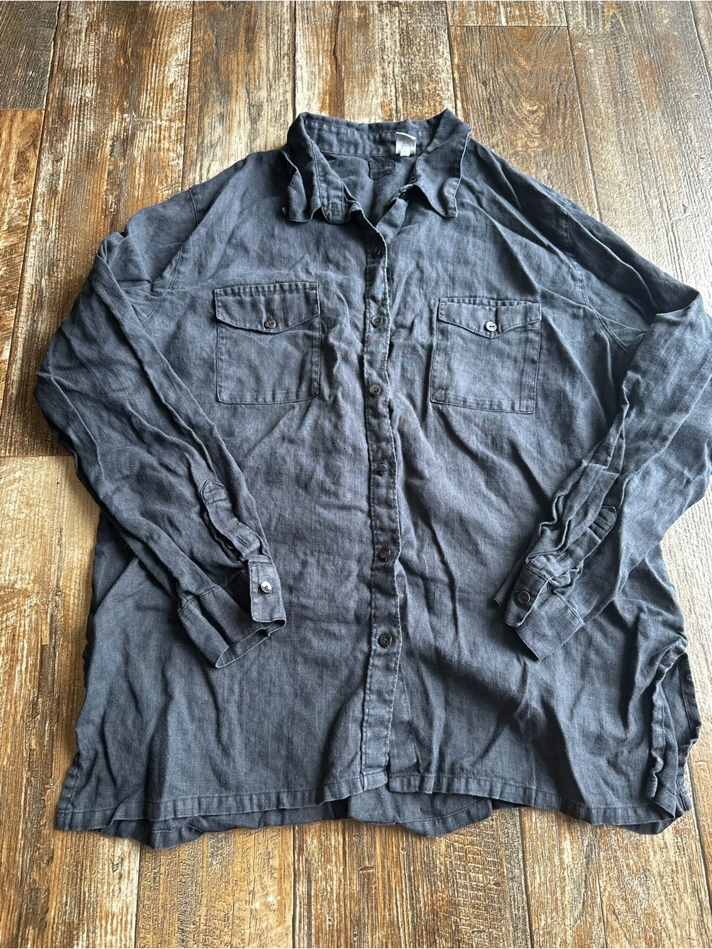 Lino by Chico's Black 100% Linen Button Down Shirt Summer Side Slit Women 3/XL